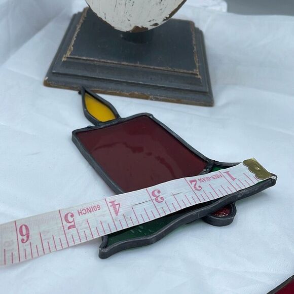 Vintage Christmas stained glass candle with holly sun catcher. - Picture 6 of 6